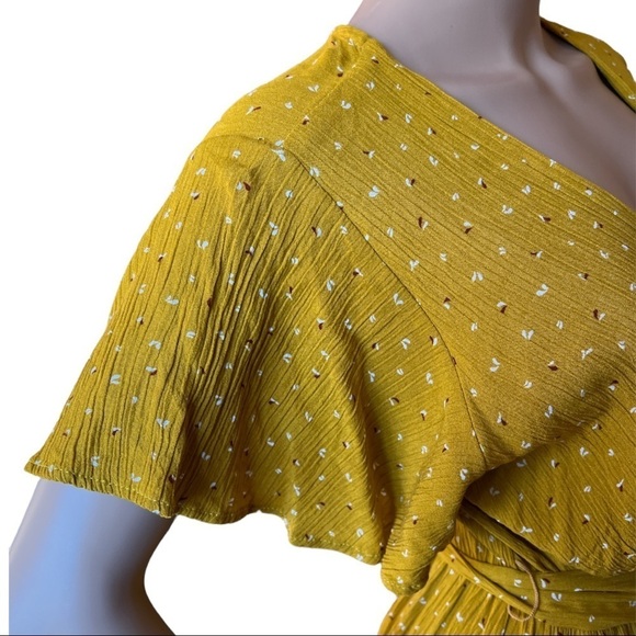 Ces Femme Mustard Ruffle Wrap Dress‎ Size S/M Summer Dress - Picture 7 of 11